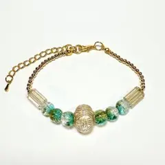 【ハンドメイド】アンティーク風ビーズブレスレット グリーン