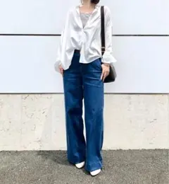 ワイドトラウザージーンズ ブルー Lサイズ