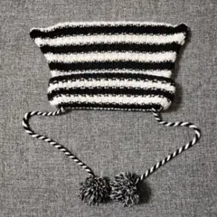 ストライプ ボーダー ニット帽 猫耳 サブカル 地雷 ポンポン付き