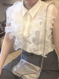 フリル ノースリーブブラウス ホワイトのサムネイル