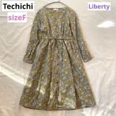 Techichi リバティレトロ中花柄ワンピース マスタード サイズフリー
