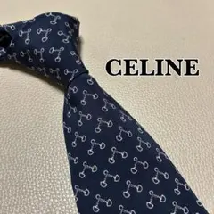 【✨美品✨】CELINE セリーヌ ネクタイ ネイビー トリオンフ マカダム柄 訳あり CELINE セリーヌ ネクタイ トリオンフ 総柄 シルク ネイビー