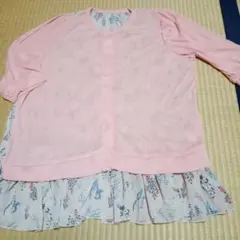 Happy MARILYN小花模様のシフォンチュニックにピンクカーディガン　3Lのサムネイル