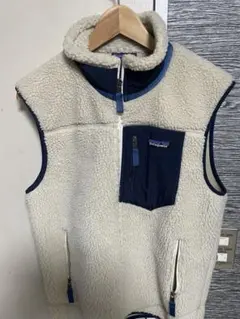 patagonia フリースベスト S アイボリー/ネイビー