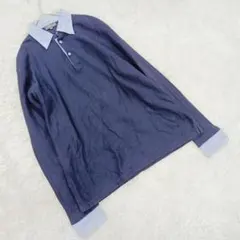 field/dream ポロシャツ (L) 無地 ストライプ 長袖 紺色