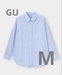 GU オーバーサイズシャツ　青　ストライプ　M