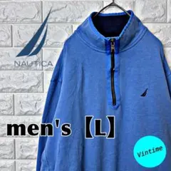 AA28【NAUTICA】ハーフジップスウェット【メンズL】ブルー