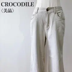 【美品】　クロコダイル　ワンポイントロゴ花柄デザインクロップドパンツベージュ