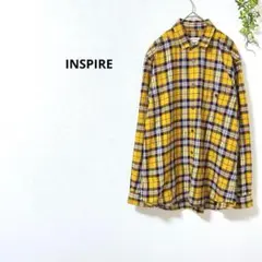 インスパイア　極美品✨チェック柄ネルシャツ　メンズ　L イエロー　綿100%