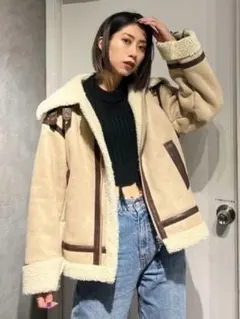 EMODA アウター フェイクムートンブルゾン ベージュ ファー コート