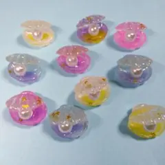 ②貝　パールビーズ入　立体シール　レジン　10個セット　星型スパンコール　グラデ