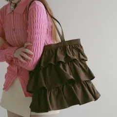 EFOLE タフタ フリル トートバッグ ブラウン