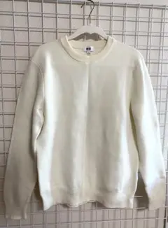 【美品】ウォッシャブルミラノリブクルーネックセーター 白 ユニクロ