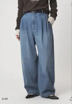 美品　カーブデニムパンツ　インディゴブルー フリーサイズのサムネイル