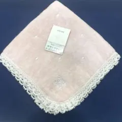 新品✨CELINE　セリーヌ　タオルハンカチ　ピンク　縁レース　刺繍　タグ付き