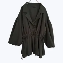 アズノゥアズピンキー ウエストギャザー ブラウス カーキ 七分袖 きれいめ 薄手