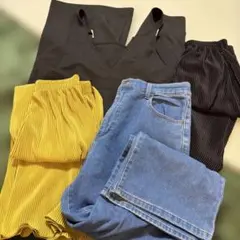 大きいサイズ　ワイドデニムパンツ　サロペット　フリル　4点セット