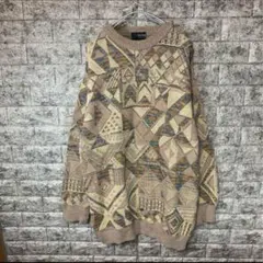 総柄ニット　幾何学デザイン　イタリア製　XL相当　クルーネック　ゆるダボ