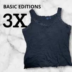 BASIC EDITIONS 黒 レース付きタンクトップ 【3X】 大きいサイズ
