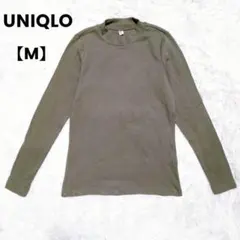 ユニクロ リブハイネック 長袖 ロングTシャツ カーキ メンズ【M】