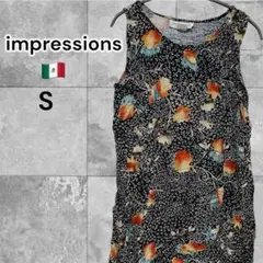 メキシコ製 花柄 ヴィンテージ ノースリーブ ワンピース 総柄 S リゾート