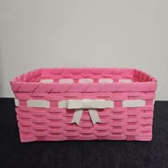 No.85】バスケット かご 小物入れ クラフトバンド ピンク ブラウン