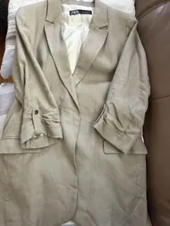 ZARA ベージュ リネンジャケット 袖ロールアップ　Sサイズ