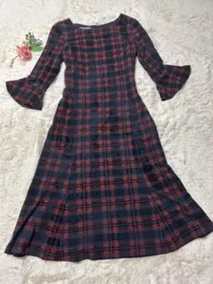 LAURA ASHLEY ローラアシュレイ チェック×ペイズリー ワンピース