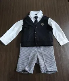 フォーマルスーツセット90・95（黒と白のチェック柄）4点セット