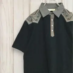 【ウエスタンシャツ風 半袖ポロシャツ】美品 襟色違い L 黒 古着