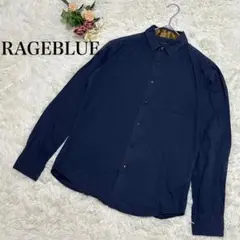 【レイジブルー】長袖シャツ　ボタンダウン　ネイビー　シンプル　カジュアル