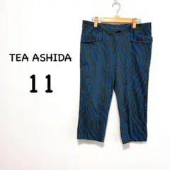 315◆【タエアシダ】7分丈パンツ ブルー 総柄 コットン L ミモレ丈