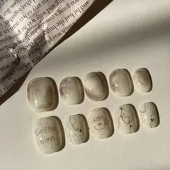 コーヒーネイルno.67/ネイルチップ　ニュアンスネイル　落書きアートネイル