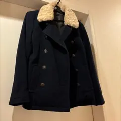ネイビー ファー襟付き ピーコート