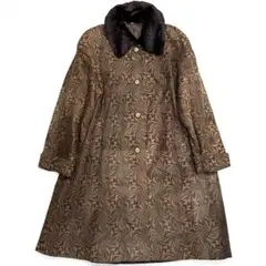 VINTAGE 豚革　レザーコート　襟ファー　総柄　ブラウン