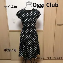 ブラック 水玉模様 半袖 ティアードワンピース　Oggi Club