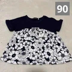 BeBe 花柄Tシャツ　90 ネイビー