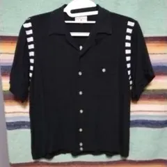 60s　ボーリングシャツ　ヴィンテージ　ブラック　チェーンステッチ　開襟