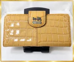 COACH コーチ 長財布 クロコ型押し ベージュ系 ラウンドファスナー
