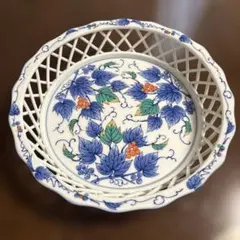 新品 ∅41 陶器 睡蓮鉢 メダカ鉢 手書き絵 花柄 手造り 高級品 5LFB2