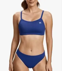 レディース 水着 ビキニ ノンワイヤー 二点セット 運動用 ブルー 青 2XS