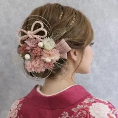 ストロベリーピンク♡金箔付♡髪飾り ヘッドドレス 前撮り 成人式 卒業式 七五三