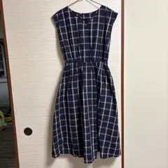GU ネイビー チェック柄 ノースリーブワンピース M