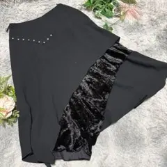 IMAGE ブラック フレアスカート ベルベットフリルのサムネイル
