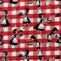 USA コットン100% キッチン柄　赤白チェック　カットクロス　50×55
