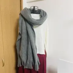 定番 大判ストール グレー 55×170 フリンジ ひざ掛け 手触り柔らか