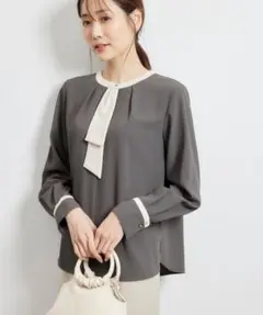 【ROPE PICNIC】ジョーゼット配色ボウタイ風ブラウス　長袖ブラウス　36
