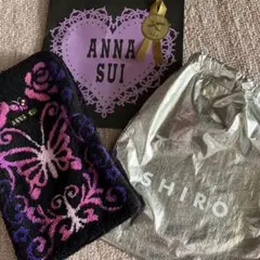 ANNA SUI ファスナー付きタオルハンカチ　シロ巾着付き