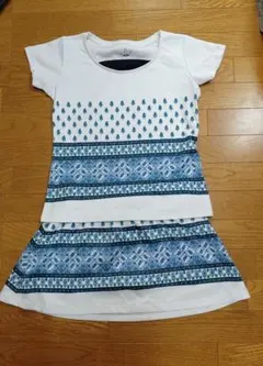 Prince プリンス テニスウェア白×青グリーン柄 上下セット M 美品