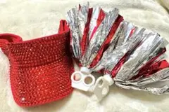 体育祭 球技大会 赤組 サンバイザー チアポンポン セット JK